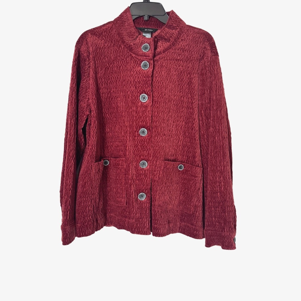 Ali Miles Long Sleeve Jacket Button Up Womens Large Mock Neck